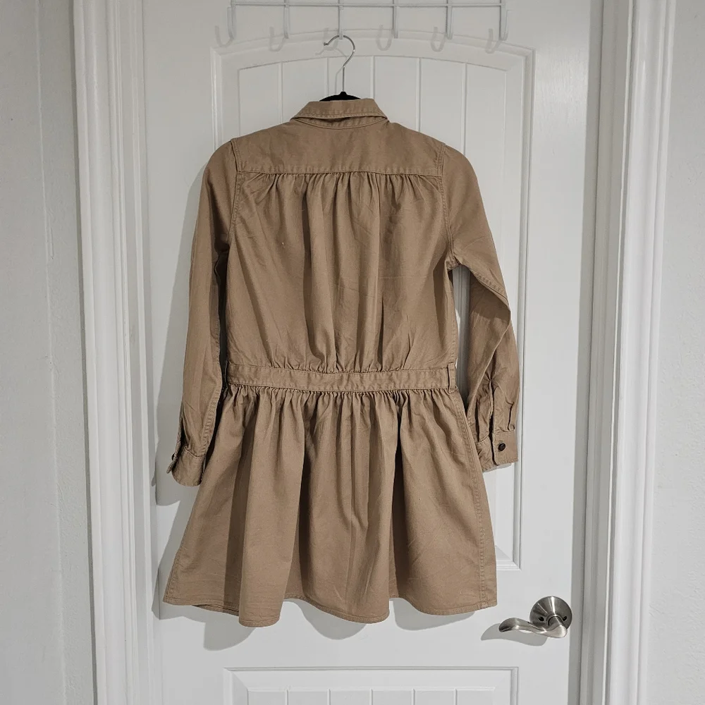 Girl's Ralph Lauren Khaki Collared Long‎ Sleeve Button Flare Skirt Dress sz 16